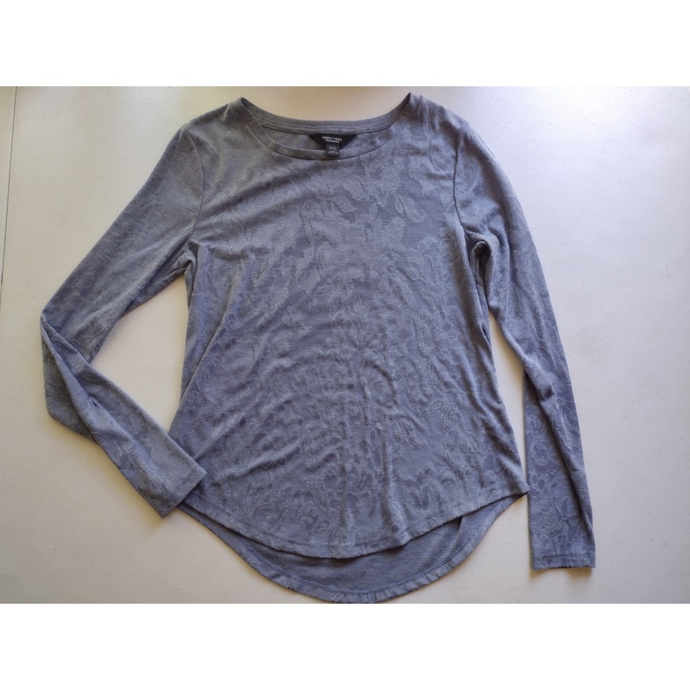 Simply Vera Vera Wang Blue Gray Floral Burnout Long Sleeve Top PXS High-Low Hem